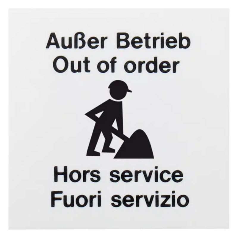 Kunststoffschild „Außer Betrieb“ 80x80mm f. große MCP’s 7047XX,7048XX,70490X