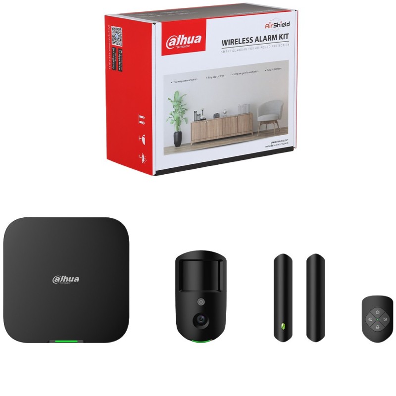 Funk-Alarmzentralen-Set, 150 ML, Grad 2, PIR-CAM-Bewegungsmelder, Türkontakt, Handsender, schwarz