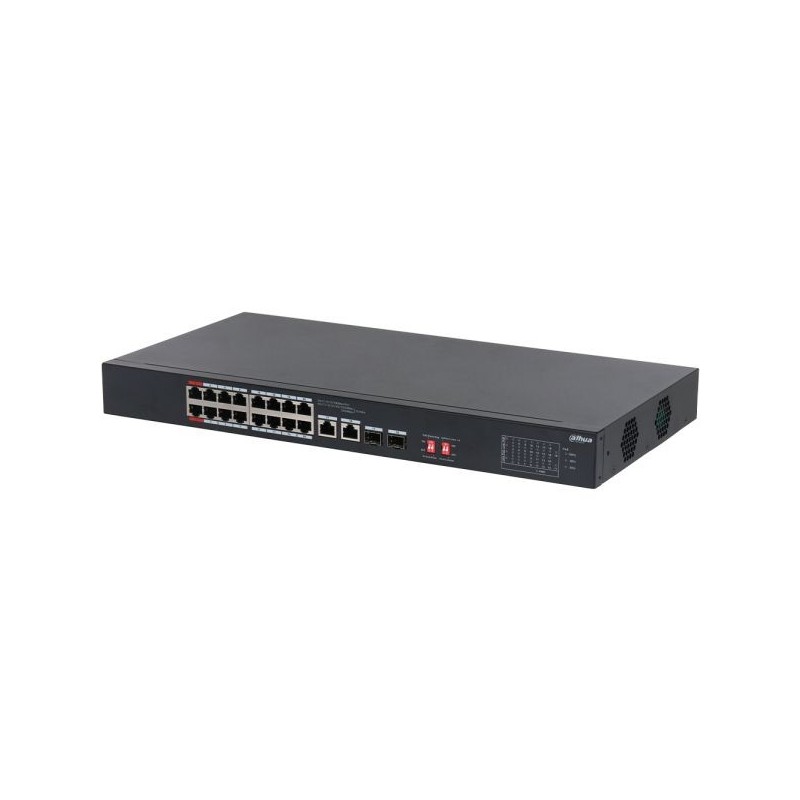 PoE-Switch, 18 Ports, 16 Ports PoE, 2 Ports SFP, 250 m, unmanaged, Desktop, Rack
