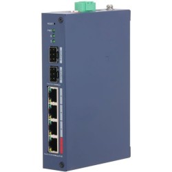 PoE-stikalo, 6 vrat, 4 vrata PoE, 2 vrati SFP, 250 m, upravljanje v oblaku, IP30, IK06, namizni, DIN-Letev