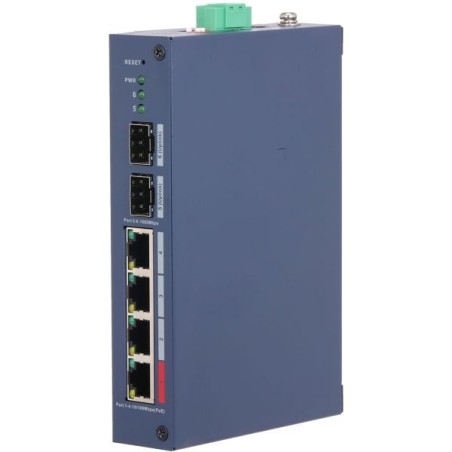PoE-Switch, 6 Ports, 4 Ports PoE, 2 Ports SFP, 250 m, cloud managed, IP30, IK06, Desktop, DIN-Schiene