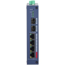 PoE-stikalo, 6 vrat, 4 vrata PoE, 2 vrati SFP, 250 m, upravljanje v oblaku, IP30, IK06, namizni, DIN-Letev
