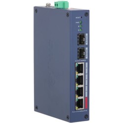 PoE-stikalo, 6 vrat, 4 vrata PoE, 2 vrati SFP, 250 m, upravljanje v oblaku, IP30, IK06, namizni, DIN-Letev