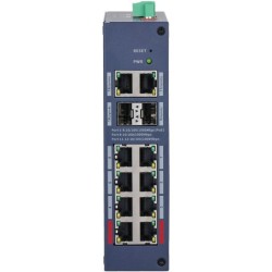 PoE-Switch, 12 Ports, 8 Ports PoE, 2 Ports SFP, 250 m, cloud managed, IP30, IK06, Desktop, DIN-Schiene