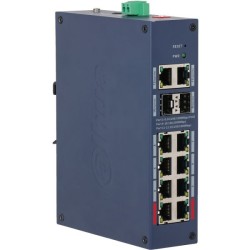 PoE-Switch, 12 Ports, 8 Ports PoE, 2 Ports SFP, 250 m, cloud managed, IP30, IK06, Desktop, DIN-Schiene