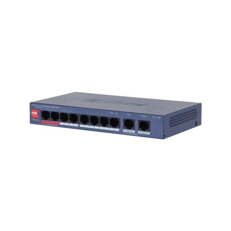 PoE-Switch, 10 Ports, 8 Ports PoE, 250 m, cloud managed, Desktop, Wand
