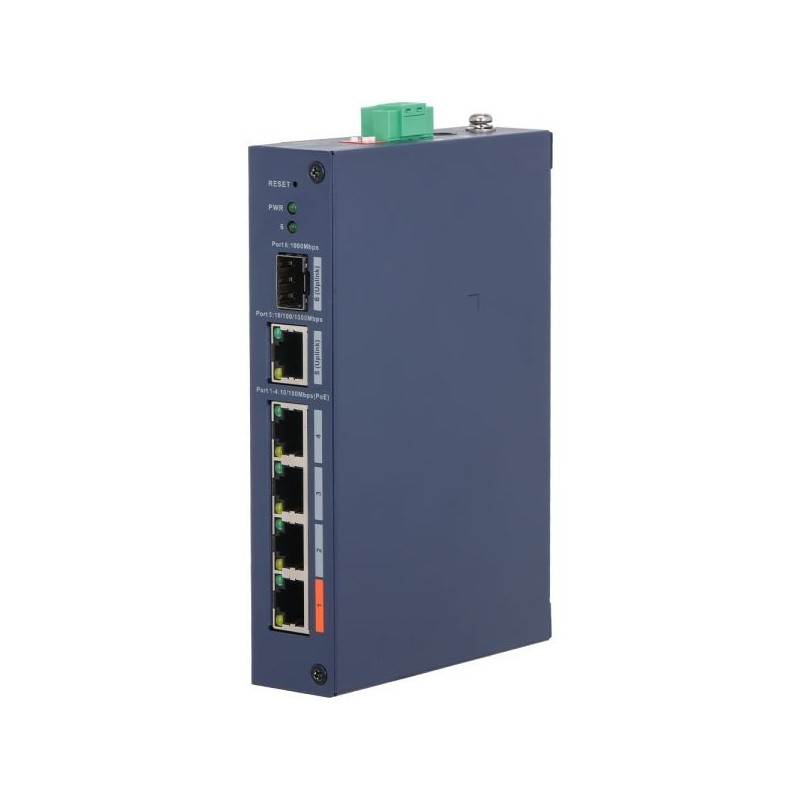 PoE-stikalo, 6 vrat, 4 vrata PoE, 1 vrata SFP, 250 m, upravljanje v oblaku, namizni, DIN-letev