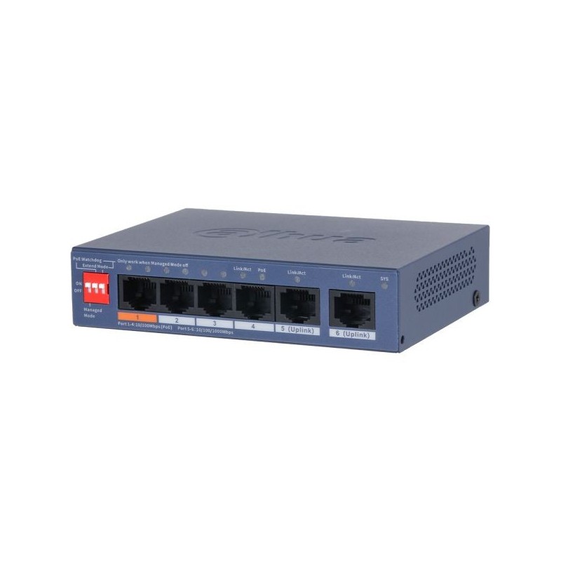 PoE-Switch, 6 Ports, 4 Ports PoE, 250 m, cloud managed, Desktop, Wand