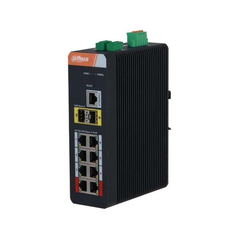 PoE-Switch, 10 Ports, 8 Ports PoE, 2 Ports SFP, 250 m, managed, Desktop, DIN-Schiene