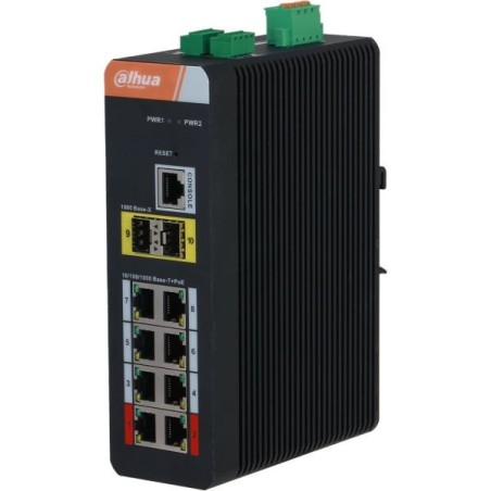 PoE-Switch, 10 Ports, 8 Ports PoE, 2 Ports SFP, 250 m, managed, Desktop, DIN-Schiene
