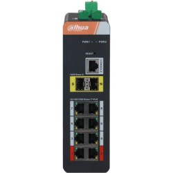 PoE-Switch, 10 Ports, 8 Ports PoE, 2 Ports SFP, 250 m, managed, Desktop, DIN-Schiene
