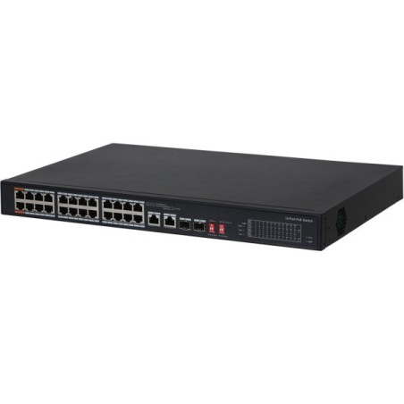 PoE-Switch, 26 Ports, 24 Ports PoE, 2 Ports SFP, 250m, unmanaged, Desktop, Rack, ohne Logo
