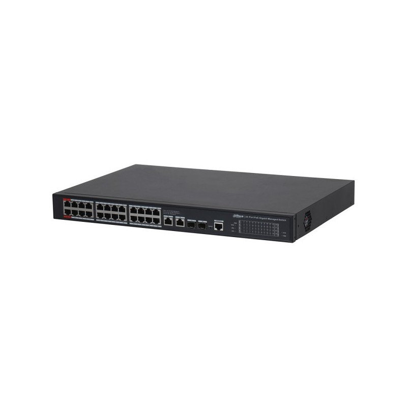 PoE-Switch, 28 Ports, 24 Ports PoE, 2 Ports SFP, 250m, managed, Desktop