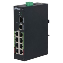 PoE-Switch, 10 Ports, 8 Ports PoE, 1 Port SFP, unmanaged, DIN-Schiene, Rack