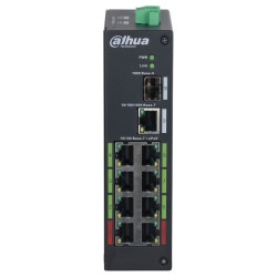 PoE-Switch, 10 Ports, 8 Ports PoE, 1 Port SFP, unmanaged, DIN-Schiene, Rack