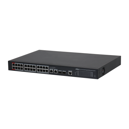 PoE-Switch, 28 Ports, 24 Ports PoE, 2 Ports SFP, 250 m, managed