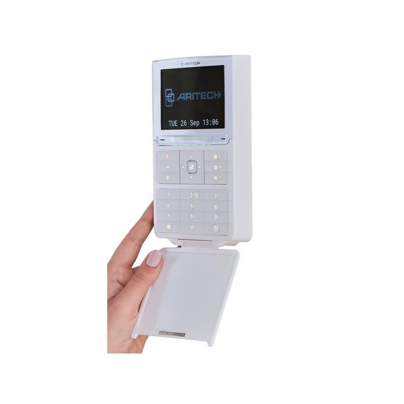Everon-Bedienteil, mit LCD-Display, Summer, Tastenbeleuchtung und MIFARE-Leser, weiß